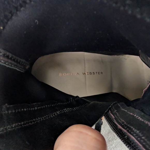 Sophia Webster Felicity Black Suede Leopard Crystal Heel Boots Size 36.5 Womens - Picture 9 of 12